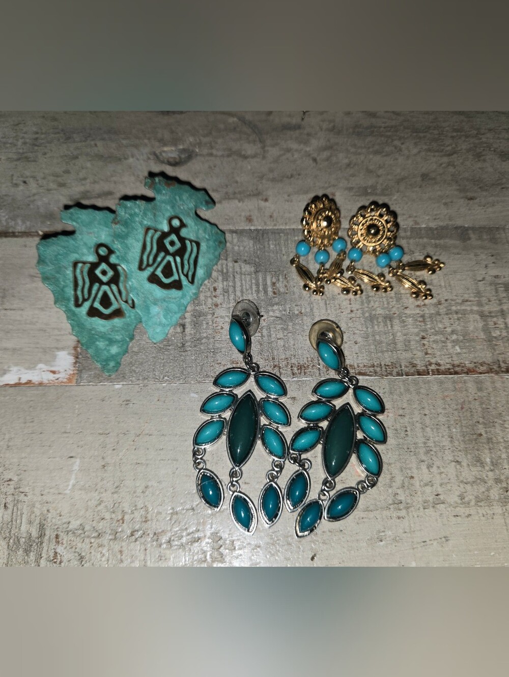 Assortrd Turquoise & Goldtone Earring Lot-3 Pairs
